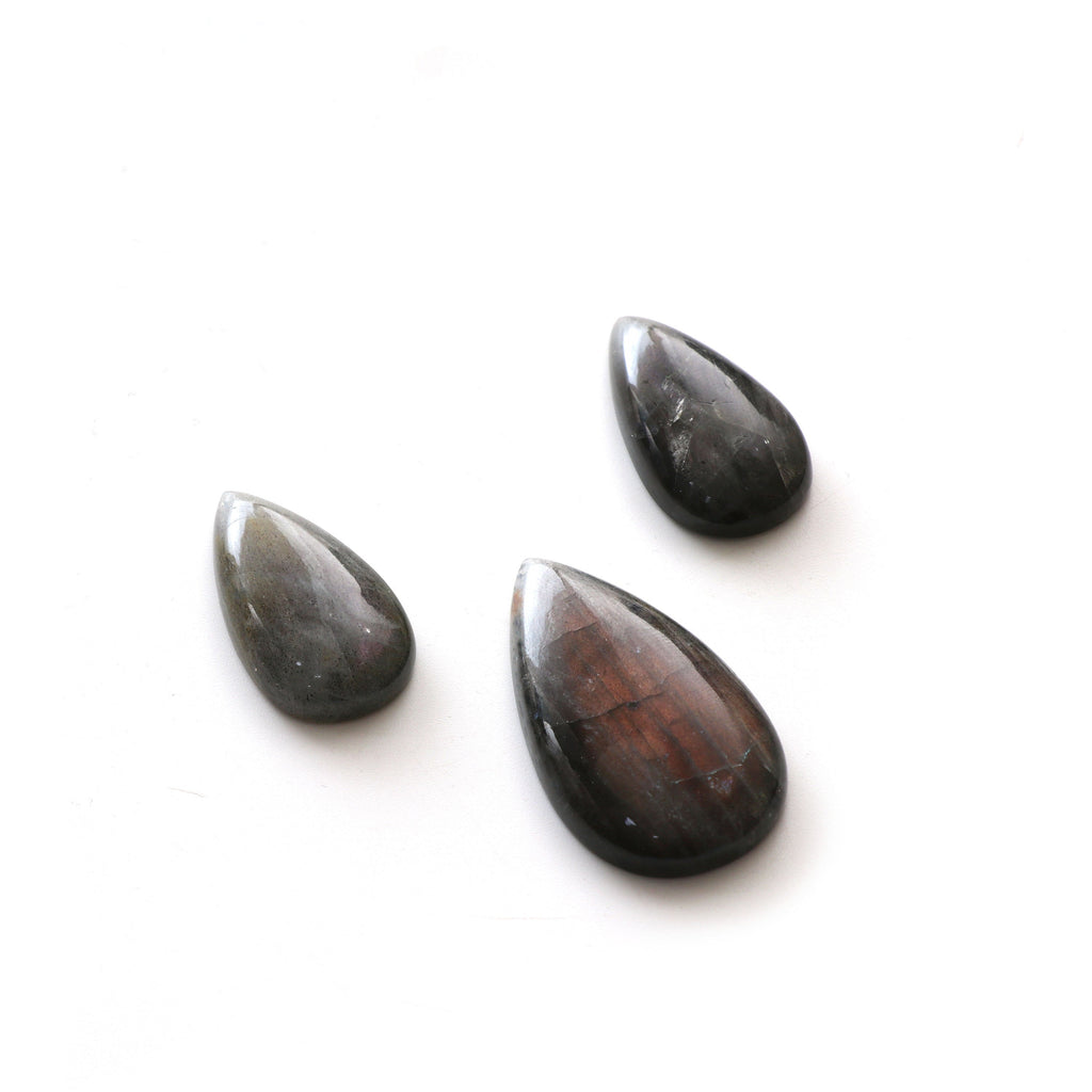 AAA Quality Natural Labradorite Smooth Pear Cabochon Gemstone | 18x33 mm to 25x45 mm | Gemstone Cabochon | Set of 3 Pieces - National Facets, Gemstone Manufacturer, Natural Gemstones, Gemstone Beads