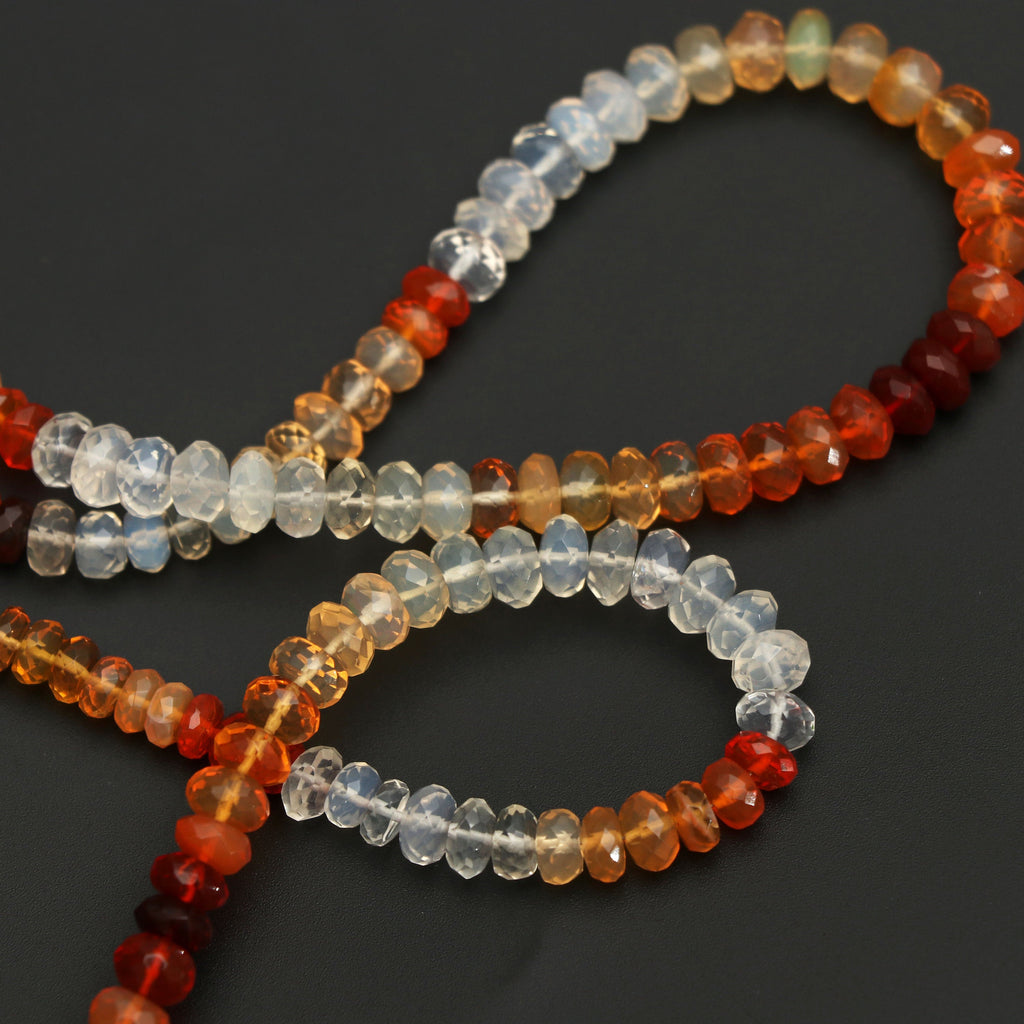 Natural Mexican Fire Opal Shaded Faceted Rondelle Beads | 4 mm to 6.5 mm |Shaded Fire Opal Beads | 8 Inch, 18 inch Full strand - National Facets, Gemstone Manufacturer, Natural Gemstones, Gemstone Beads