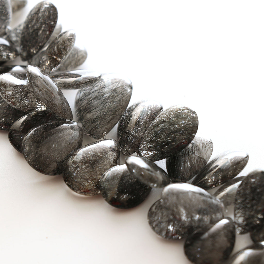 Natural Black Rutile Smooth Pear Beads | 18.5x12 mm to 27x19 mm | 8 Inch | Rutile Smooth Pear | Price Per Strand - National Facets, Gemstone Manufacturer, Natural Gemstones, Gemstone Beads