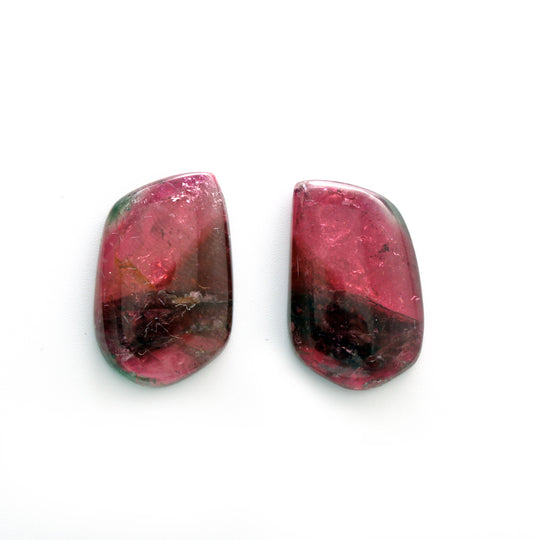 Natural Tourmaline Smooth Organic Shape Loose Gemstone - 16x25 mm - Tourmaline Smooth Cabochon Gemstone, Set of 1 Pair