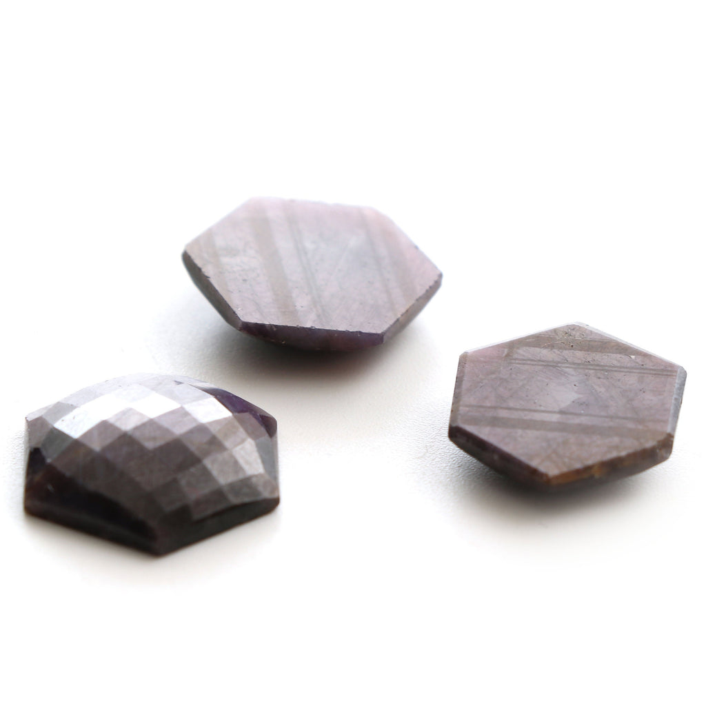Purple Sapphire Faceted (Rose Cut ) Hexagon Gemstone, Sapphire Loose Gemstone, 15x15 mm to 17x17 mm, Gemstone, 3 Piece - National Facets, Gemstone Manufacturer, Natural Gemstones, Gemstone Beads