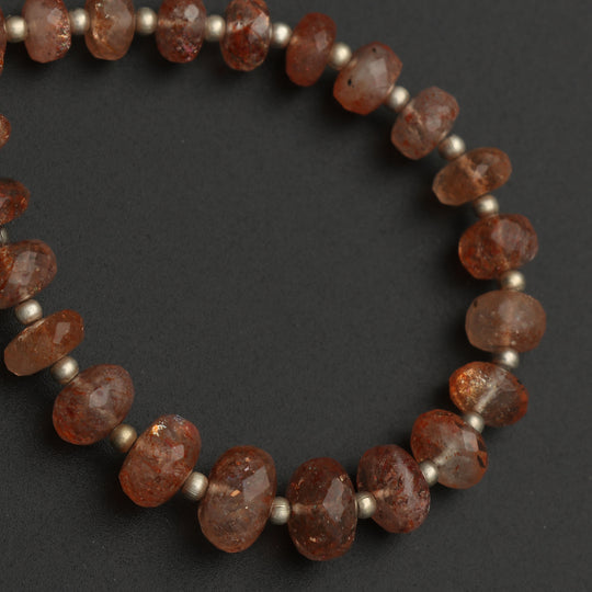 Natural Sunstone Faceted Roundel Beads With Metal Spacer Balls - 5 mm to 9 mm - Sunstone -Gem Quality, 8 Inch Full Strand, Price Per Strand