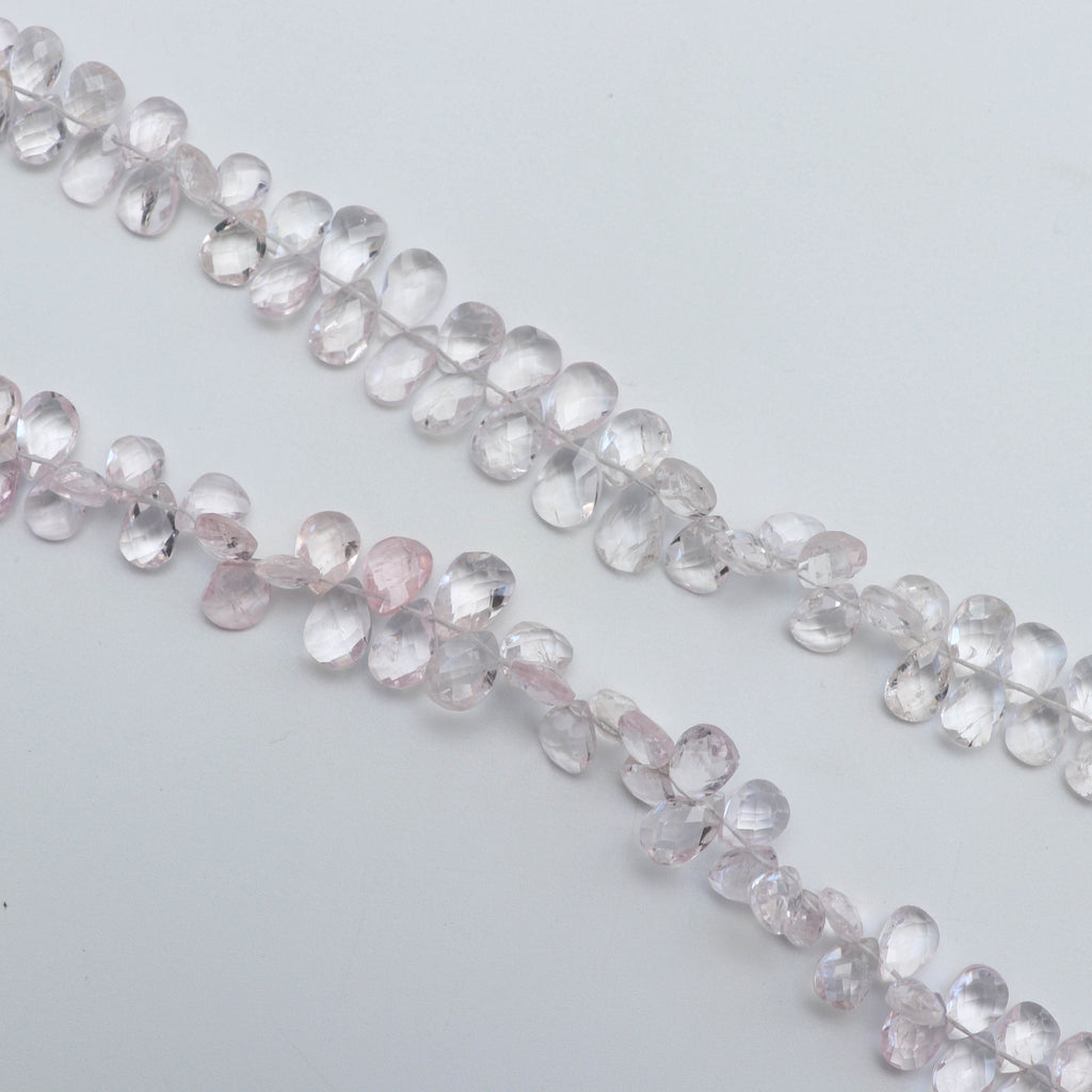 Morganite Faceted Pear Beads, Morganite Faceted- 5x8 mm to 7x11.5 mm - Morganite Pear - Gem Quality , 8 Inch Full Strand, Price Per Strand - National Facets, Gemstone Manufacturer, Natural Gemstones, Gemstone Beads