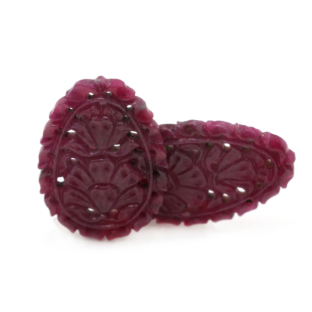 Natural Ruby Carving Oval Shaped Loose Gemstone - 25x36 mm - Ruby Oval, Ruby Carving Loose Gemstone, Pair (2 Pieces) - National Facets, Gemstone Manufacturer, Natural Gemstones, Gemstone Beads