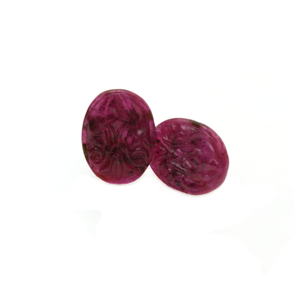 Natural Ruby Carving Oval Shaped Loose Gemstone - 19x14x2 mm - Ruby Oval, Ruby Carving Loose Gemstone, Pair (2 Pieces) - National Facets, Gemstone Manufacturer, Natural Gemstones, Gemstone Beads