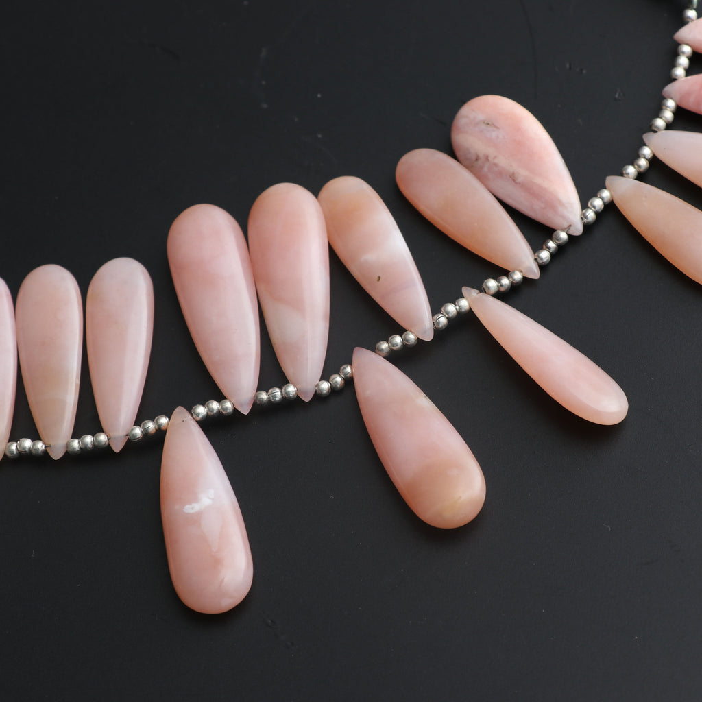 Pink Opal Pears Cabochon Beads- 8x16 mm to 12x31 mm - Pink Opal Cabs - Gem Quality , 20 Cm/ 8 Inch Full Strand, Price Per Strand - National Facets, Gemstone Manufacturer, Natural Gemstones, Gemstone Beads