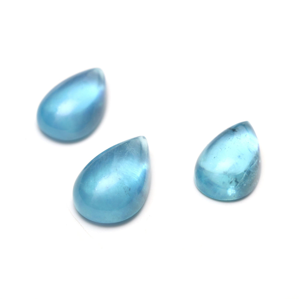 AAA Quality Natural Aquamarine Smooth Pear Cabochon Gemstone | 14x21 mm to 15x24 mm | Gemstone Cabochon | Set of 3 Pieces - National Facets, Gemstone Manufacturer, Natural Gemstones, Gemstone Beads