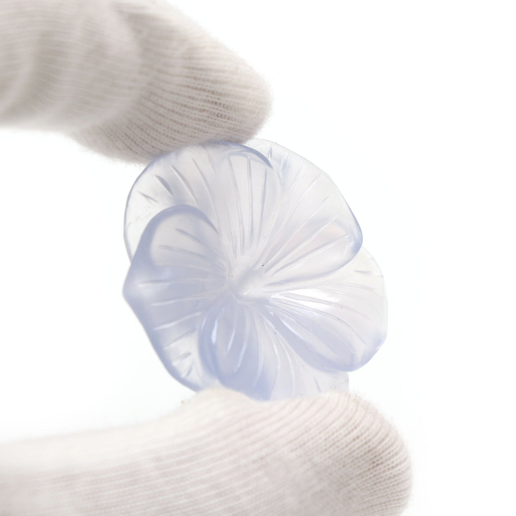 Natural Blue Chalcedony Flower Carving Loose Gemstone - 35x35 mm - Blue Chalcedony Flower Carving Smooth Gemstone, 1 Pieces - National Facets, Gemstone Manufacturer, Natural Gemstones, Gemstone Beads