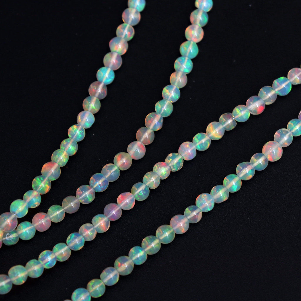 Natural Ethiopian Opal Smooth Round Balls Beads - 4 mm - Gem Quality, Ethiopian Opal , 8 Inches / 18 Inches Full Strand, Price Per Strand - National Facets, Gemstone Manufacturer, Natural Gemstones, Gemstone Beads