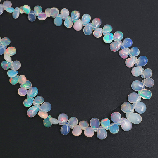 Natural Ethiopian Opal Smooth Pear Beads | 4x5.5 mm to 6x8 mm | Opal Jewelry Making Beads | 16 Inches Full Strand | Price Per Strand