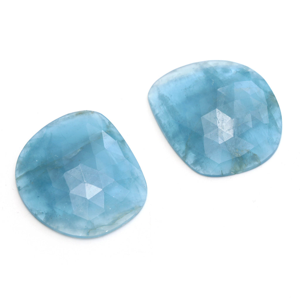 Natural Aquamarine Organic Faceted Loose Gemstone -34x30mm- Aquamarine Organic ,Loose Gemstone, Pair (2 Pieces) - National Facets, Gemstone Manufacturer, Natural Gemstones, Gemstone Beads