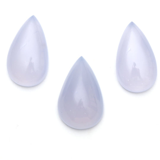 Natural Blue Chalcedony Smooth Pear Cabochon Gemstone | 18x31 mm to 20x32 mm | Chalcedony Jewelry Making Gemstone | Set of 3 Pieces
