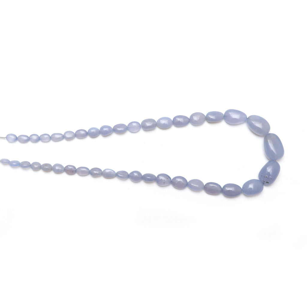 Blue Chalcedony Smooth Tumble Beads - 5x7 mm to 14.5x23 mm - Blue Chalcedony Tumble - Gem Quality , 18 Inch Full Strand, Price Per Strand - National Facets, Gemstone Manufacturer, Natural Gemstones, Gemstone Beads