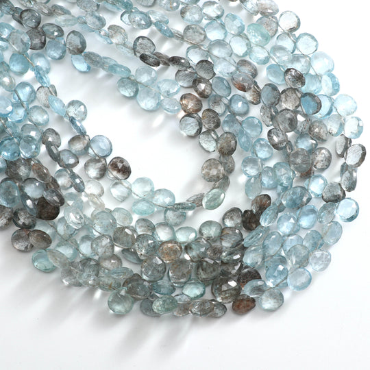7mm Aquamarine Faceted Heart Shape Beads
