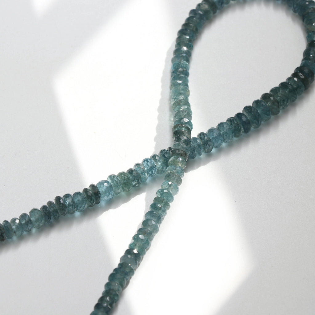Natural Moss Aquamarine Faceted Roundel Beads, 5.5 mm to 7.5 mm- Moss Aquamarine Beads- Gem Quality,8 Inch/16 Inch/18 Inch, Price Per Strand - National Facets, Gemstone Manufacturer, Natural Gemstones, Gemstone Beads