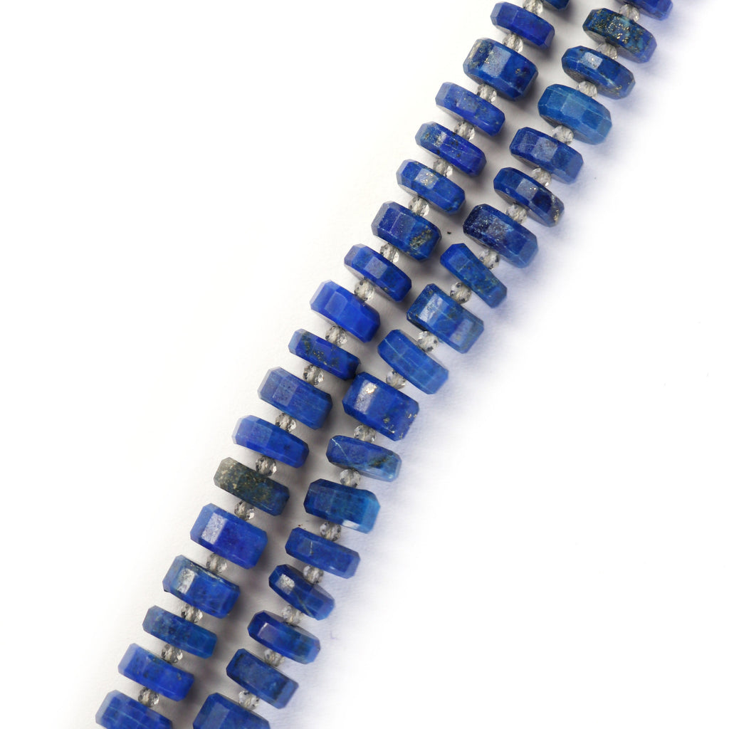 Natural Lapis Lazuli Crystal Tyre Beads- 6 mm to 8 mm - Lapis Lazuli Faceted Tyre, Gem Quality , 8 Inch Full Strand, Price Per Strand - National Facets, Gemstone Manufacturer, Natural Gemstones, Gemstone Beads
