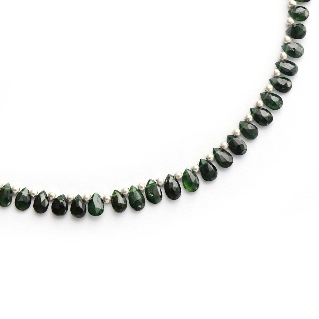 Chrome Tourmaline Faceted Pear Beads , Chrome Tourmaline, 5x3 mm to 7x4 mm- Chrome - Gem Quality, 8 Inch Full Strand, Price Per Strand - National Facets, Gemstone Manufacturer, Natural Gemstones, Gemstone Beads