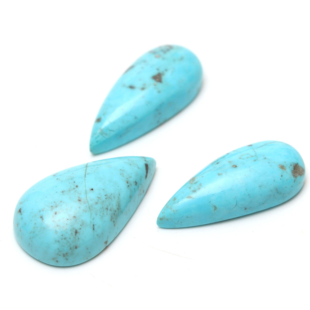 AAA Quality Natural Turquoise Smooth Pear Cabochon Gemstone | 14x33 mm to 20x34 mm | Gemstone Cabochon | Set of 3 Pieces - National Facets, Gemstone Manufacturer, Natural Gemstones, Gemstone Beads
