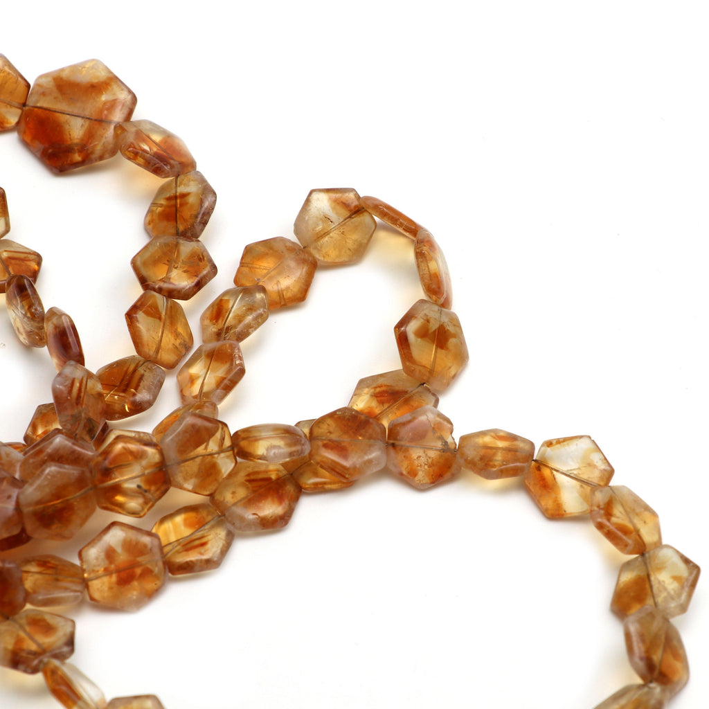 Citrine Smooth Hexagon Beads - 11 mm to 15 mm - BI Color Citrine Hexagon Gemstone , 8 Inch/16 Inch/18 Inch, Price Per Strand - National Facets, Gemstone Manufacturer, Natural Gemstones, Gemstone Beads