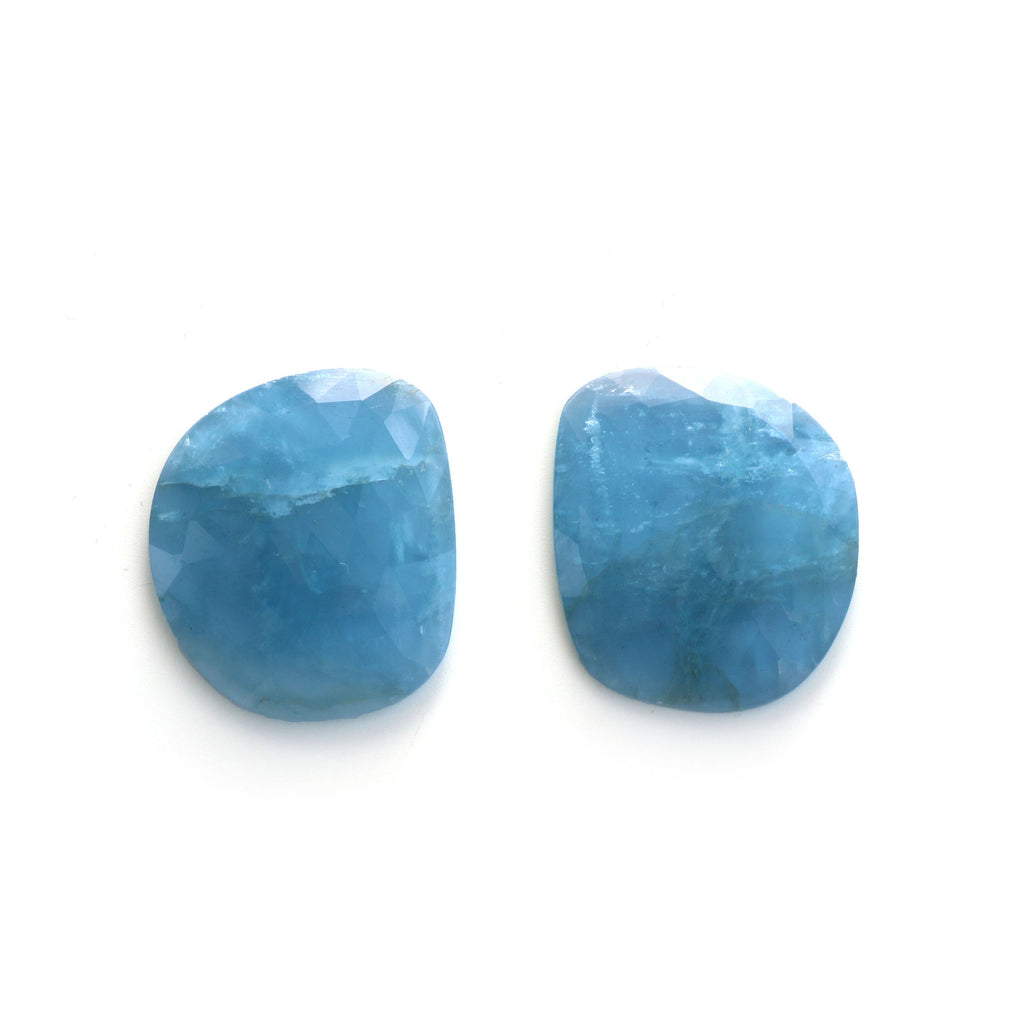Natural Aquamarine Organic Faceted Loose Gemstone -34x30mm- Aquamarine Organic ,Loose Gemstone, Pair (2 Pieces) - National Facets, Gemstone Manufacturer, Natural Gemstones, Gemstone Beads