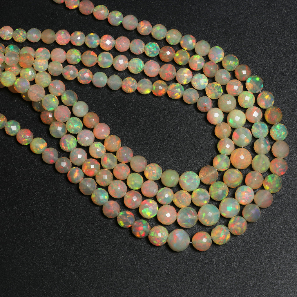 Natural Ethiopian Opal Faceted Round Balls Beads - 4mm To 6mm , Honey Base Opal , 8 Inches / 18 Inches Full Strand, Price Per Strand - National Facets, Gemstone Manufacturer, Natural Gemstones, Gemstone Beads