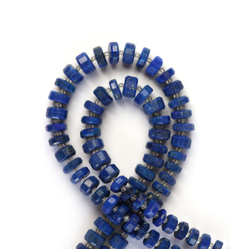 Natural Lapis Lazuli Crystal Tyre Beads- 6 mm to 8 mm - Lapis Lazuli Faceted Tyre, Gem Quality , 8 Inch Full Strand, Price Per Strand - National Facets, Gemstone Manufacturer, Natural Gemstones, Gemstone Beads