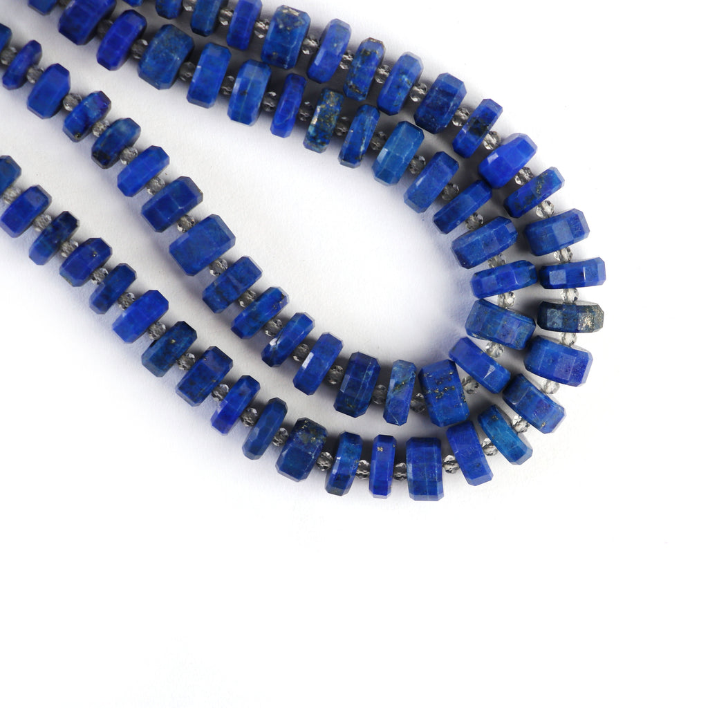 Natural Lapis Lazuli Crystal Tyre Beads- 6 mm to 8 mm - Lapis Lazuli Faceted Tyre, Gem Quality , 8 Inch Full Strand, Price Per Strand - National Facets, Gemstone Manufacturer, Natural Gemstones, Gemstone Beads