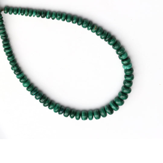 Natural Malachite Smooth Roundel Beads, 4 mm to 6.5 mm- Malachite Roundel- Gem Quality , 8 Inch/ 20 Cm Full Strand, Price Per Strand