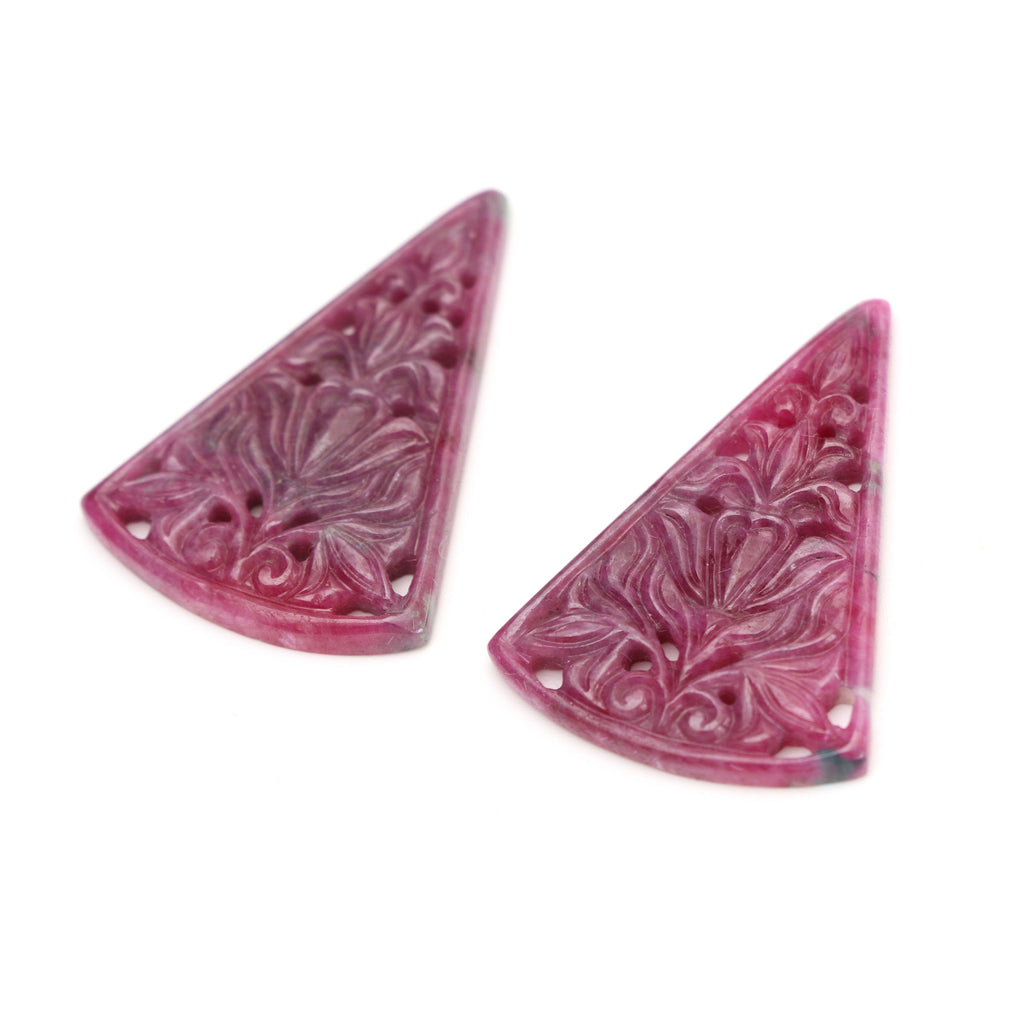 Natural Ruby Carving Cone Shaped Loose Gemstone - 28x40 mm - Ruby Cone, Ruby Carving Loose Gemstone, Pair (2 Pieces) - National Facets, Gemstone Manufacturer, Natural Gemstones, Gemstone Beads