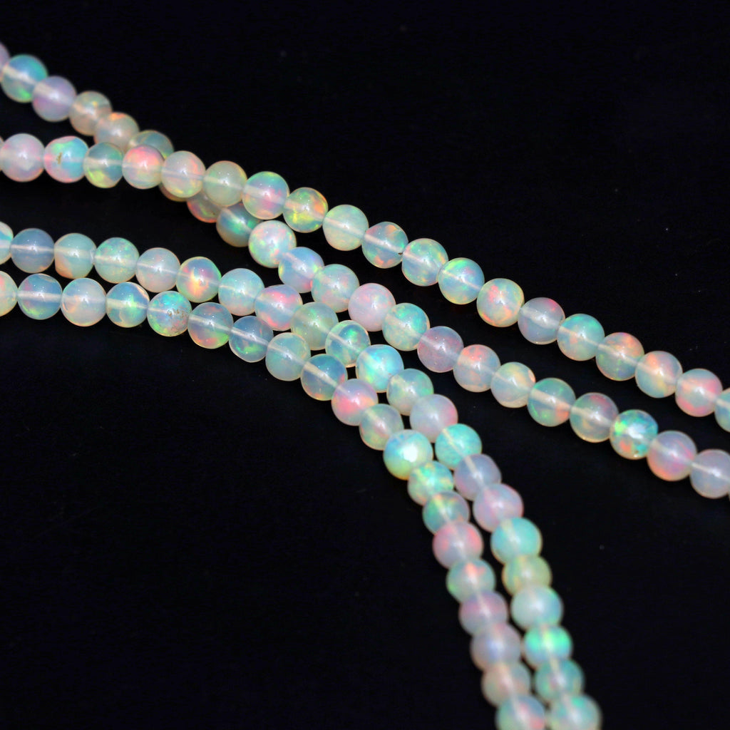 Natural Ethiopian Opal Smooth Round Balls Beads - 5 mm- Gem Quality , 8 Inches / 18 Inches Full Strand, Price Per Strand - National Facets, Gemstone Manufacturer, Natural Gemstones, Gemstone Beads