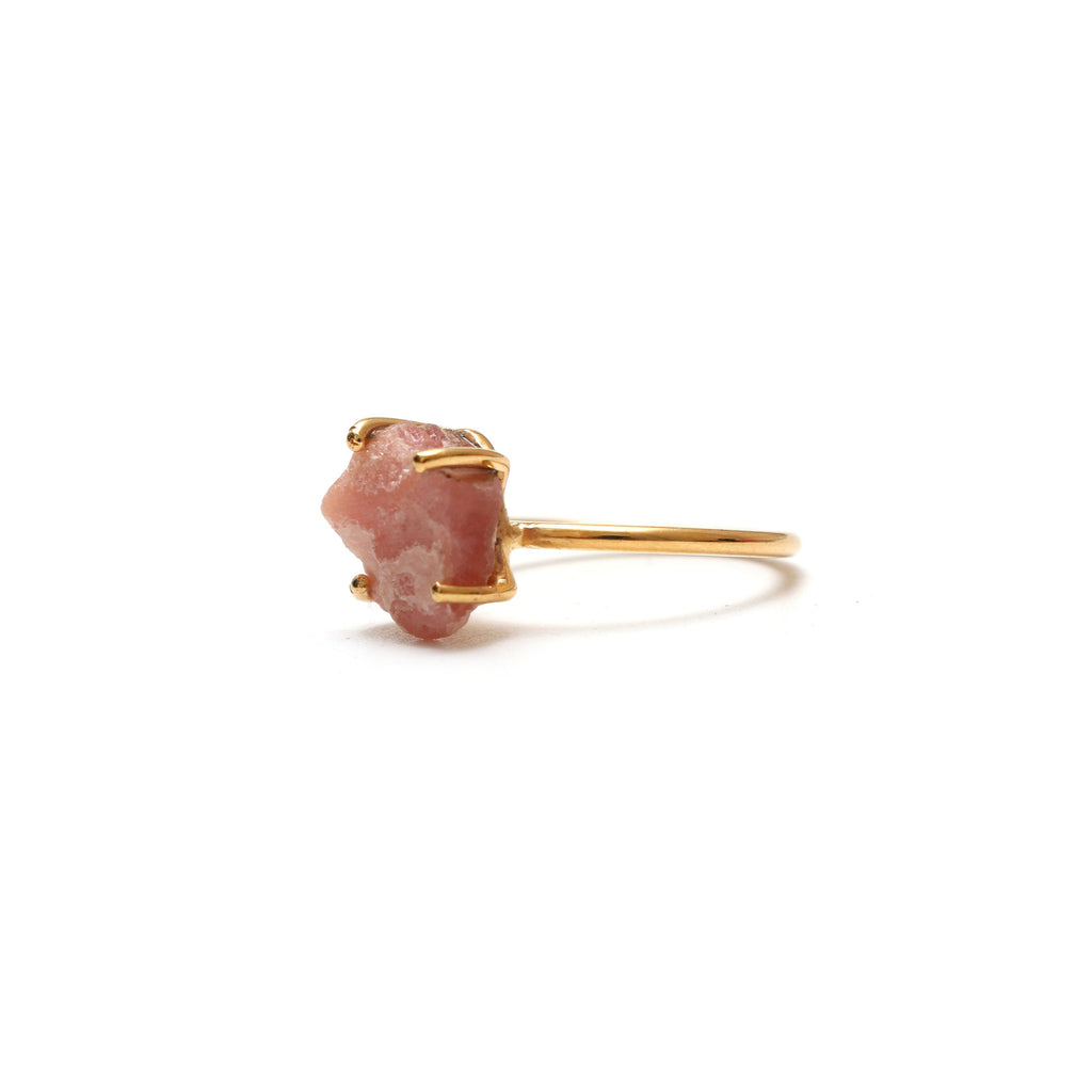 Rhodochrosite Rough Gemstone Prong Ring, 925 Sterling Silver Gold Plated ,Gift For Her, Set Of 5 Pieces - National Facets, Gemstone Manufacturer, Natural Gemstones, Gemstone Beads