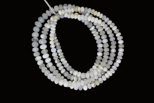 White Opal Faceted Roundel Beads, 5 mm to 9 mm, Opal Jewelry Making Beads, 18 Inch/ 46 Cm Full Strand, Price Per Strand