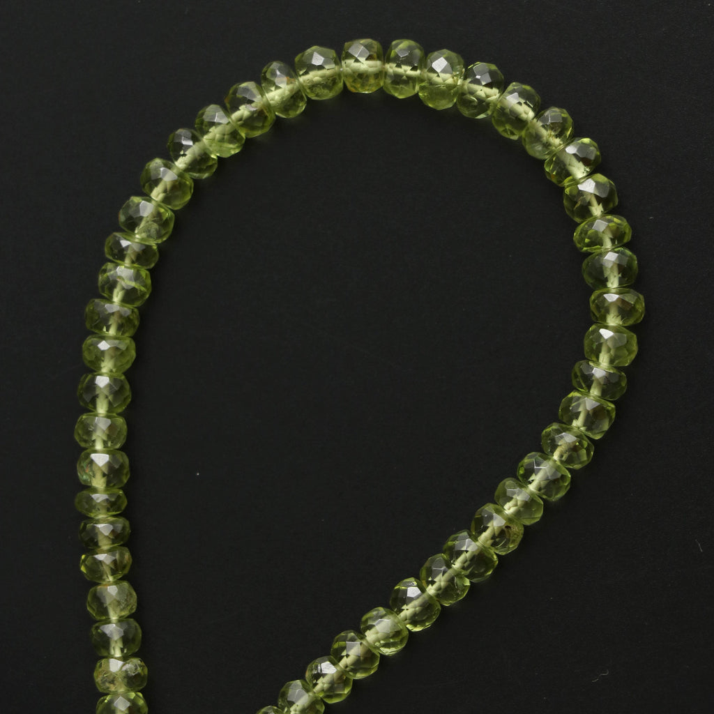 Peridot Faceted Roundel Beads - 4.5 mm to 5.5 mm - Peridot Gemstone- Gem Quality , 8 Inch/ 20 Cm Full Strand, Price Per Strand - National Facets, Gemstone Manufacturer, Natural Gemstones, Gemstone Beads