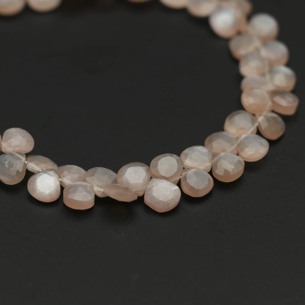 Natural Peach Moonstone Faceted Beads, Heart Shape- 4x5 mm to 5.5x6.5 mm -Peach Moonstone -Gem Quality ,8 Inch Full Strand, Price Per Strand - National Facets, Gemstone Manufacturer, Natural Gemstones, Gemstone Beads