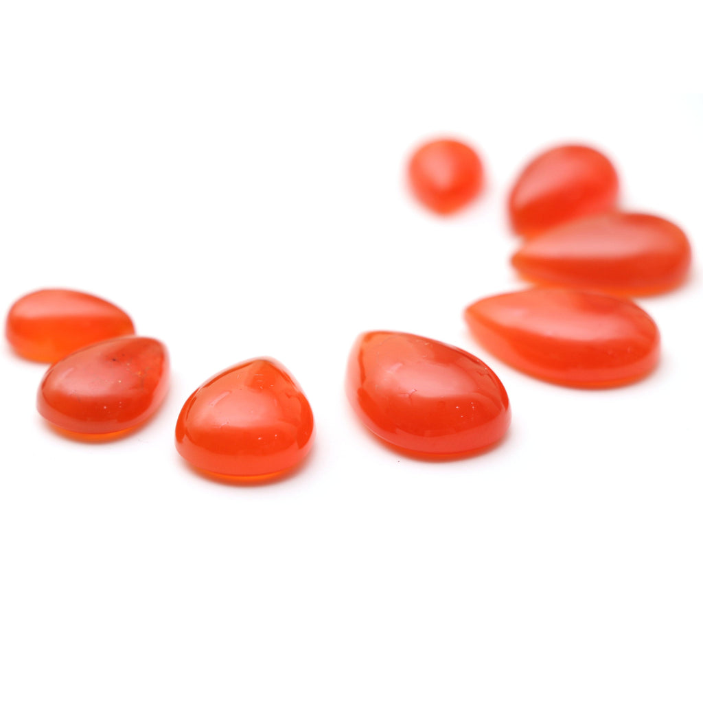 AAA Quality Natural Carnelian Smooth Pear Cabochon Gemstone | 10x14 mm to 15x22 mm | Gemstone Cabochon | Set of 8 Pieces - National Facets, Gemstone Manufacturer, Natural Gemstones, Gemstone Beads