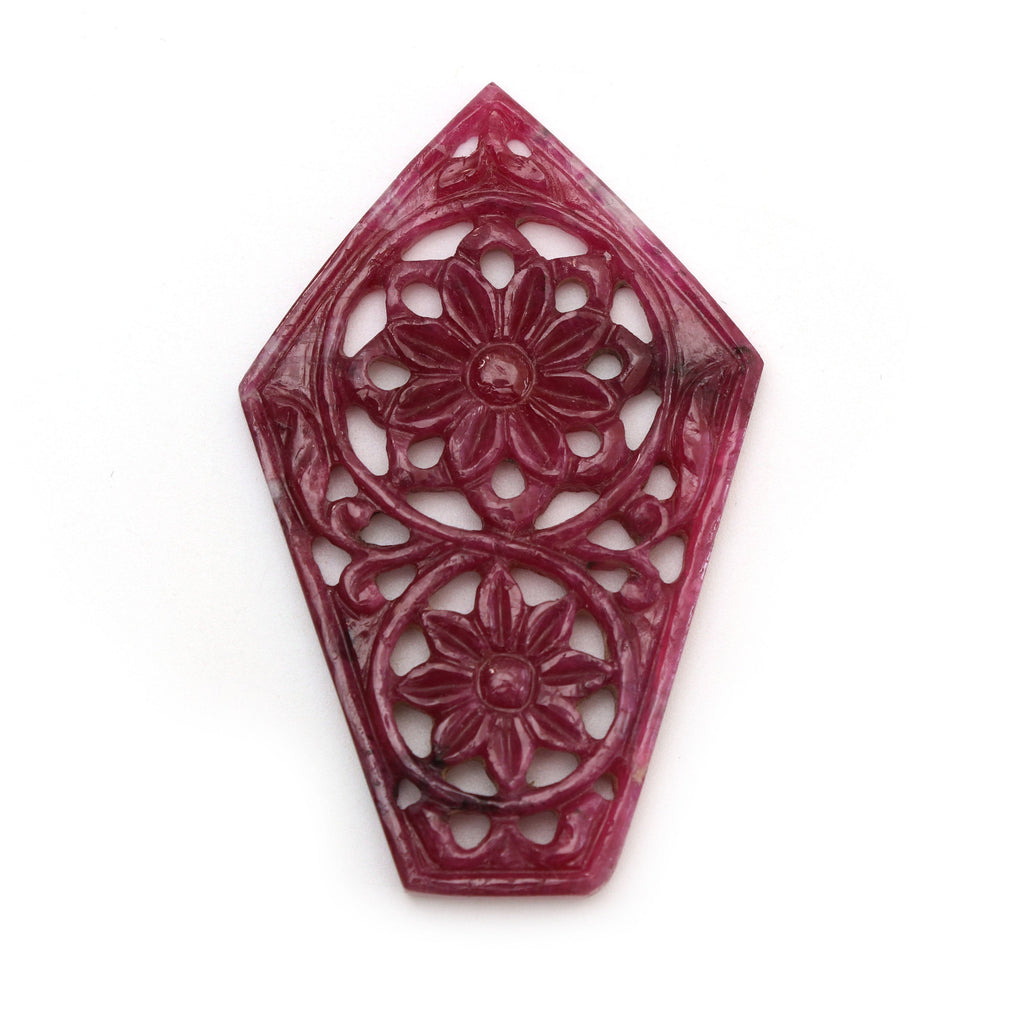 Natural Ruby Carving Pentagon Shaped Loose Gemstone - 51x32x2.5 mm - Pentagon Ruby, Ruby Carving Loose Gemstone, 1 Piece - National Facets, Gemstone Manufacturer, Natural Gemstones, Gemstone Beads