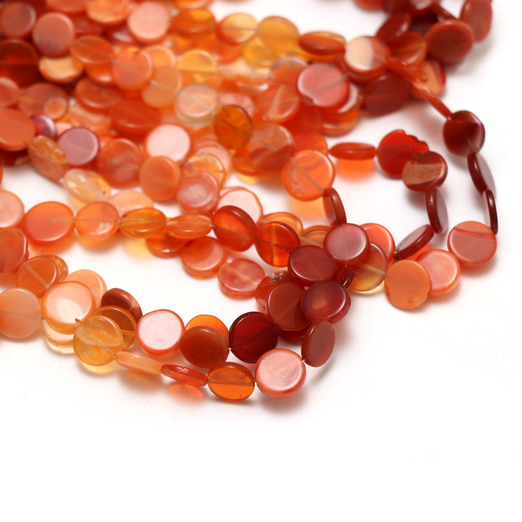 Natural Mexican Fire Opal Shaded Smooth Coin Beads | 7.5 mm to 9 mm | Fire Opal Beads | 18 Inch Full strand | Price Per Strand - National Facets, Gemstone Manufacturer, Natural Gemstones, Gemstone Beads