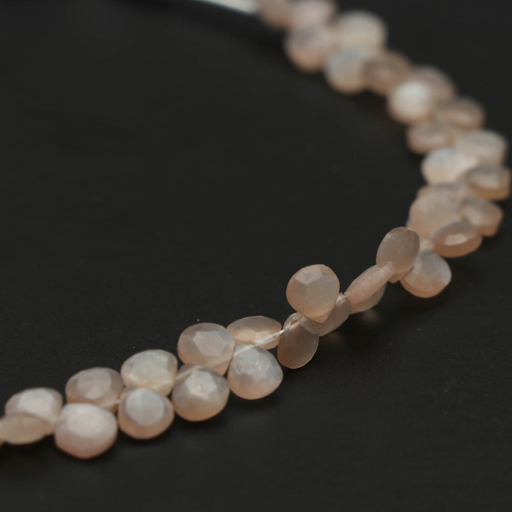 Natural Peach Moonstone Faceted Beads, Heart Shape- 4x5 mm to 5.5x6.5 mm -Peach Moonstone -Gem Quality ,8 Inch Full Strand, Price Per Strand - National Facets, Gemstone Manufacturer, Natural Gemstones, Gemstone Beads