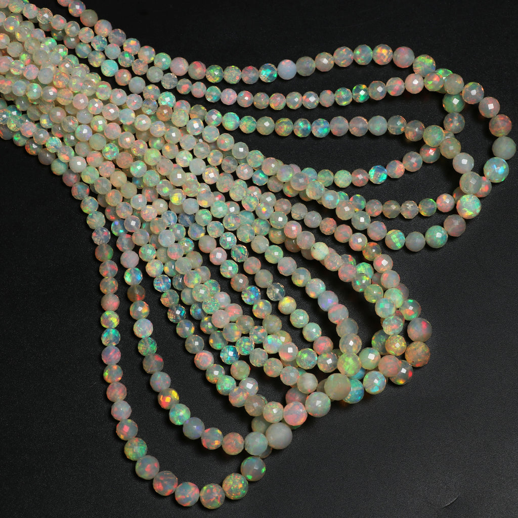 Natural Ethiopian Opal Faceted Round Balls Beads - 4.5mm To 6.5mm , Golden Base Opal , 8 Inches / 18 Inches Full Strand, Price Per Strand - National Facets, Gemstone Manufacturer, Natural Gemstones, Gemstone Beads