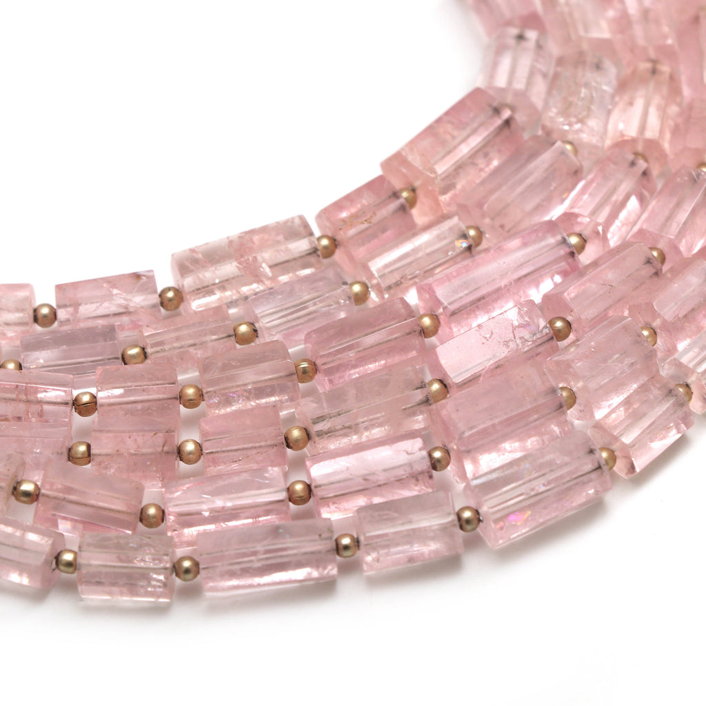 Morganite Faceted Cylinder Beads, 4.5x8.5 mm to 7.5x13 mm- Morganite Faceted Cylinder- Gem Quality, 8 Inch Full Strand, Price Per Strand - National Facets, Gemstone Manufacturer, Natural Gemstones, Gemstone Beads