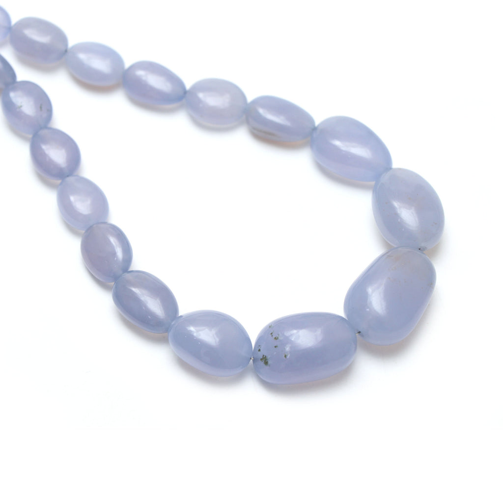 Blue Chalcedony Smooth Tumble Beads - 5x7 mm to 14.5x23 mm - Blue Chalcedony Tumble - Gem Quality , 18 Inch Full Strand, Price Per Strand - National Facets, Gemstone Manufacturer, Natural Gemstones, Gemstone Beads