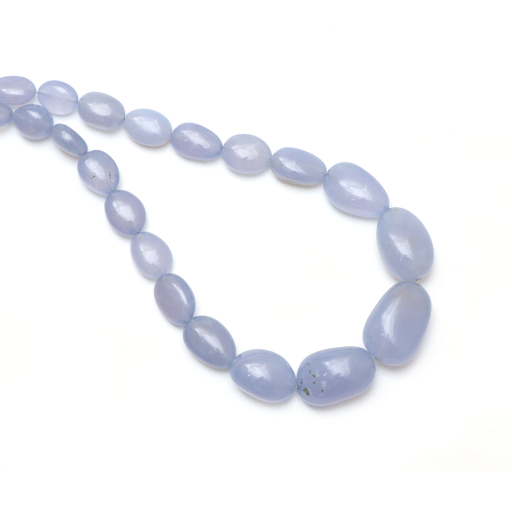 Blue Chalcedony Smooth Tumble Beads - 5x7 mm to 14.5x23 mm - Blue Chalcedony Tumble - Gem Quality , 18 Inch Full Strand, Price Per Strand - National Facets, Gemstone Manufacturer, Natural Gemstones, Gemstone Beads