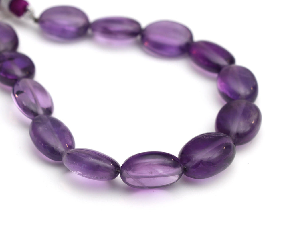 Amethyst Smooth Oval Beads , Amethyst Oval - 11x15 mm to 13x17 mm - Amethyst - Gem Quality , 8 Inch/ 20 Cm Full Strand, Price Per Strand - National Facets, Gemstone Manufacturer, Natural Gemstones, Gemstone Beads