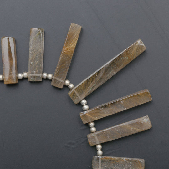 Golden Rutile Smooth Long Slice -14x5 mm to 25x5 mm - Golden Rutile Jewelry Making Beads, 4 Inch Full Strand, Price Per Strand