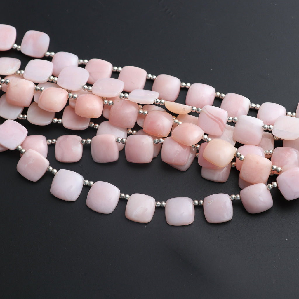 Pink Opal Smooth Cushion Beads - 11x11 mm - Pink Opal Cabs Gemstone - Gem Quality , 20 Cm Full Strand, Price Per Strand - National Facets, Gemstone Manufacturer, Natural Gemstones, Gemstone Beads