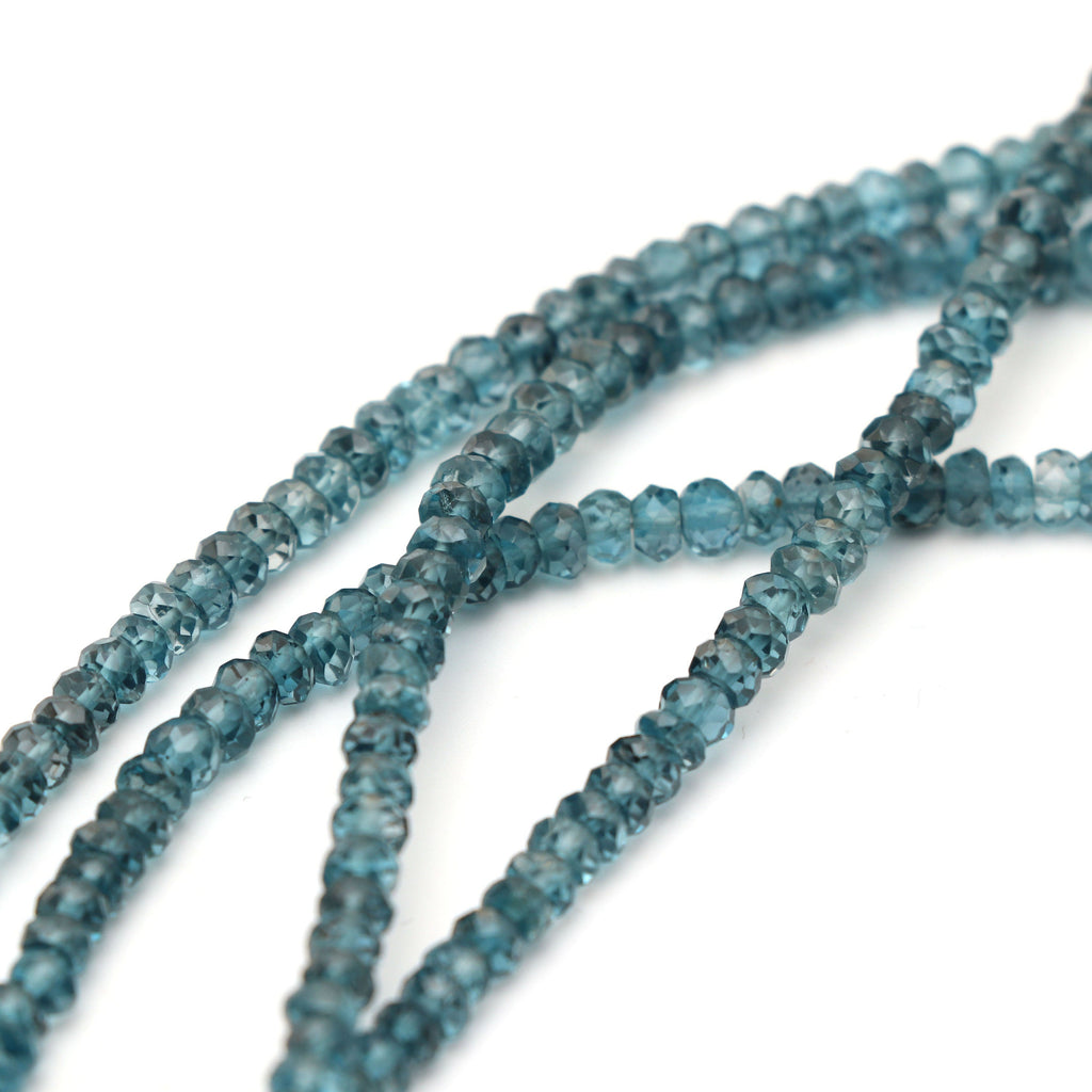 Blue Topaz Faceted Rondelle Beads, 3 mm to 5.5 mm, Blue Topaz Rondelle Beads, - Gem Quality , 8 Inch/ 16 Inch Full Strand, Price Per Strand - National Facets, Gemstone Manufacturer, Natural Gemstones, Gemstone Beads