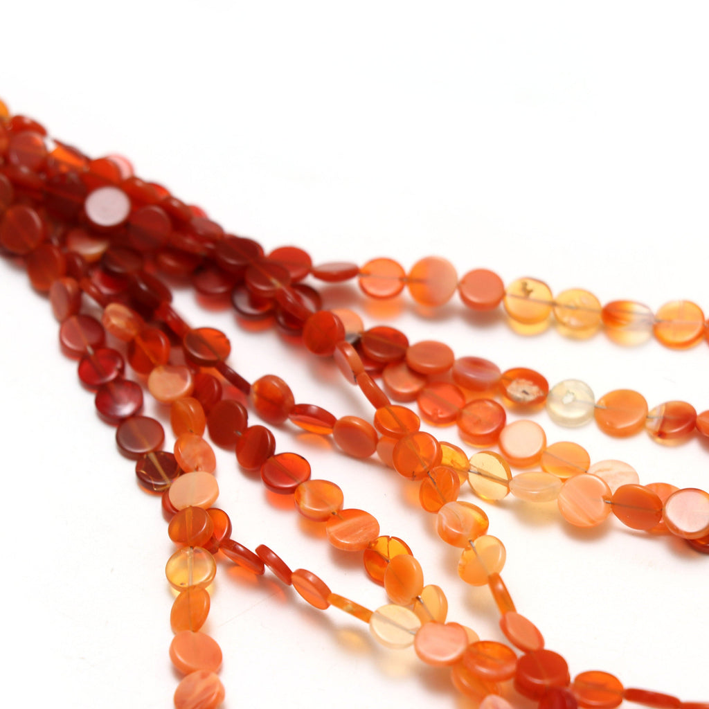Natural Mexican Fire Opal Shaded Smooth Coin Beads | 5 mm to 6 mm | Fire Opal Beads | 18 Inch Full strand | Price Per Strand - National Facets, Gemstone Manufacturer, Natural Gemstones, Gemstone Beads