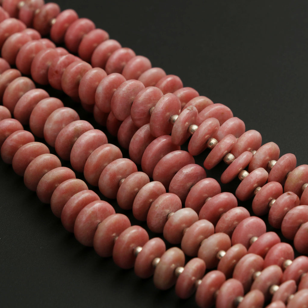 Natural Thulite Smooth Tyre Beads, Pink Thulite Beads- 5 mm to 10 mm - Thulite - Gem Quality , 8 Inch/ 20 Cm Full Strand, Price Per Strand - National Facets, Gemstone Manufacturer, Natural Gemstones, Gemstone Beads