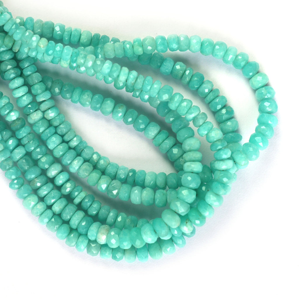 Natural Amazonite Faceted Beads | Amazonite Beads | Faceted Beads | 4 mm to 5 mm-Amazonite Beads-Gem Quality, 8 Inch, Price Per Strand - National Facets, Gemstone Manufacturer, Natural Gemstones, Gemstone Beads