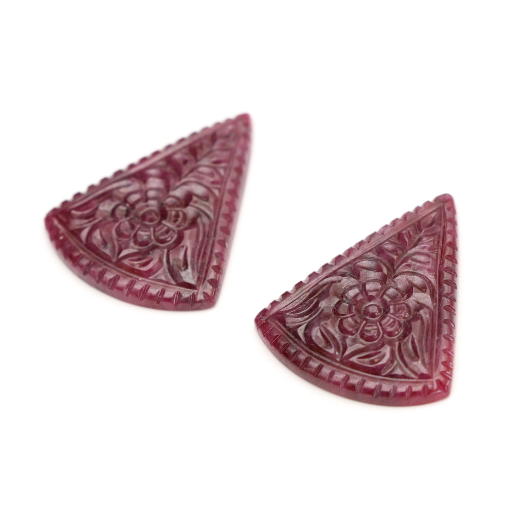 Natural Ruby Carving Cone Shaped Loose Gemstone - 26x32 mm - Ruby Cone, Ruby Carving Loose Gemstone, Pair (2 Pieces) - National Facets, Gemstone Manufacturer, Natural Gemstones, Gemstone Beads